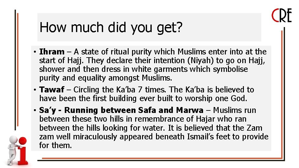 How much did you get? • Ihram – A state of ritual purity which