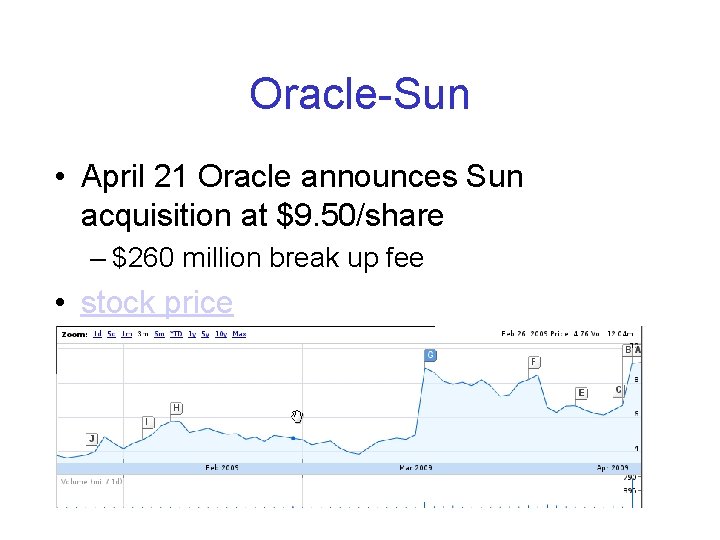 Oracle-Sun • April 21 Oracle announces Sun acquisition at $9. 50/share – $260 million