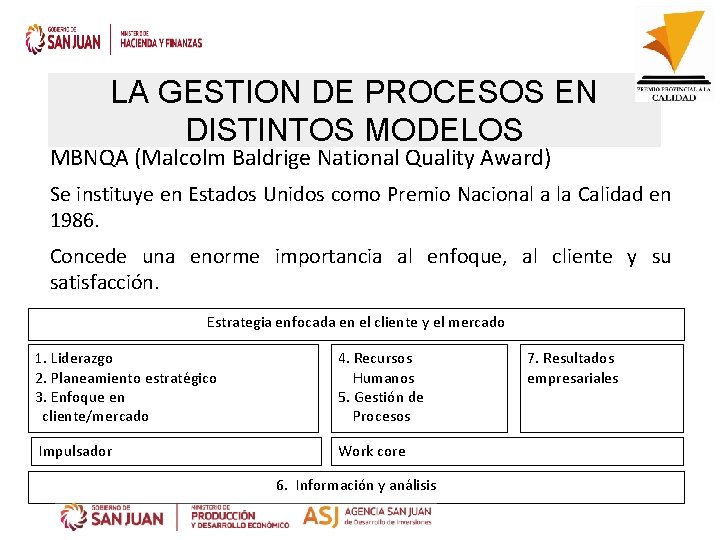LA GESTION DE PROCESOS EN DISTINTOS MODELOS MBNQA (Malcolm Baldrige National Quality Award) Se