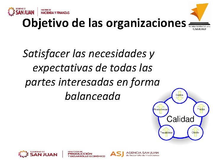 Objetivo de las organizaciones Satisfacer las necesidades y expectativas de todas las partes interesadas