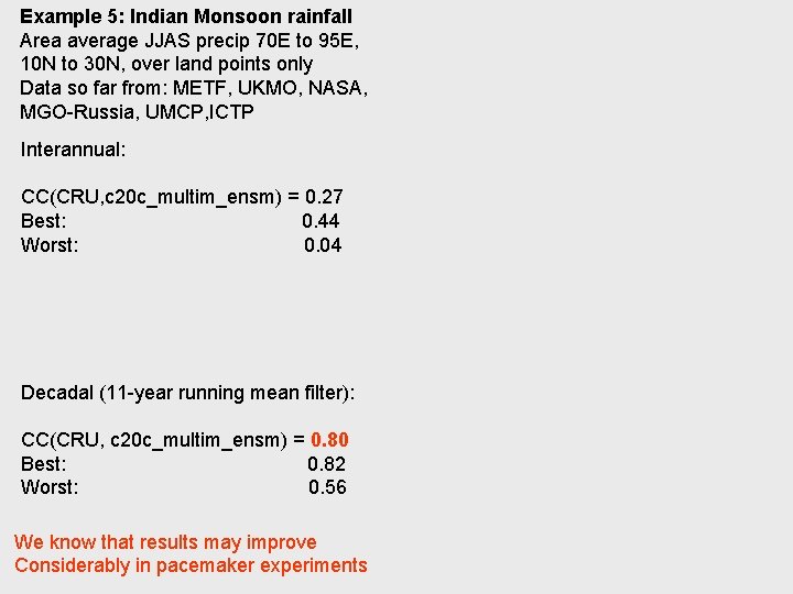 Example 5: Indian Monsoon rainfall Area average JJAS precip 70 E to 95 E,