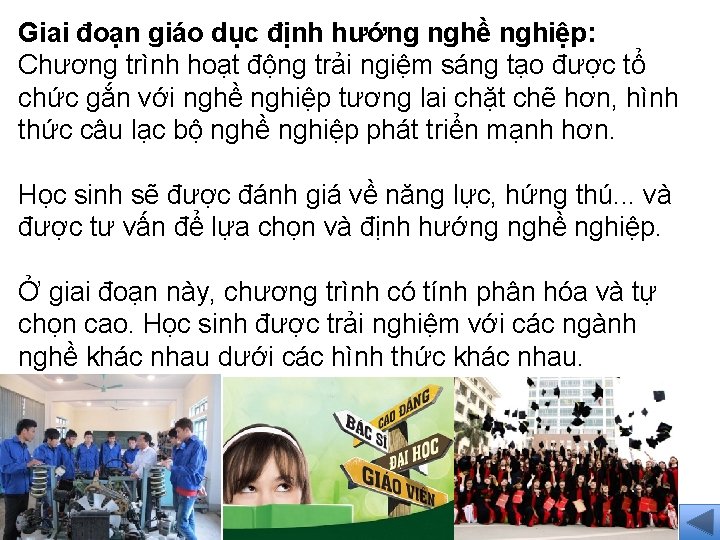 Giai đoạn giáo dục định hướng nghề nghiệp: Chương trình hoạt động trải ngiệm