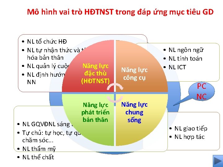 Mô hình vai trò HĐTNST trong đáp ứng mục tiêu GD • NL tổ