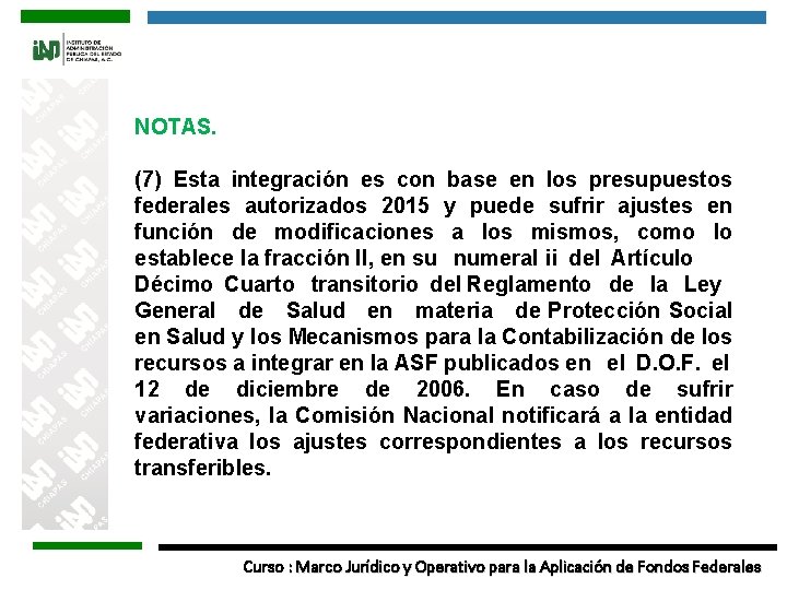 NOTAS. (7) Esta integración es con base en los presupuestos federales autorizados 2015 y