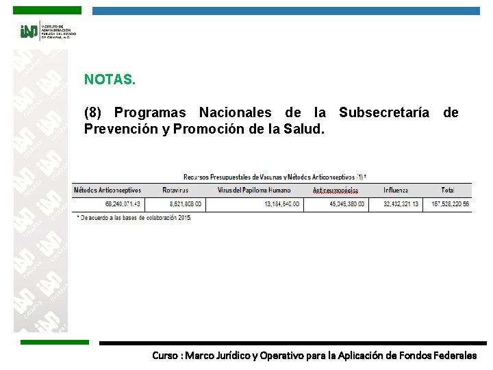 NOTAS. (8) Programas Nacionales de la Subsecretaría de Prevención y Promoción de la Salud.