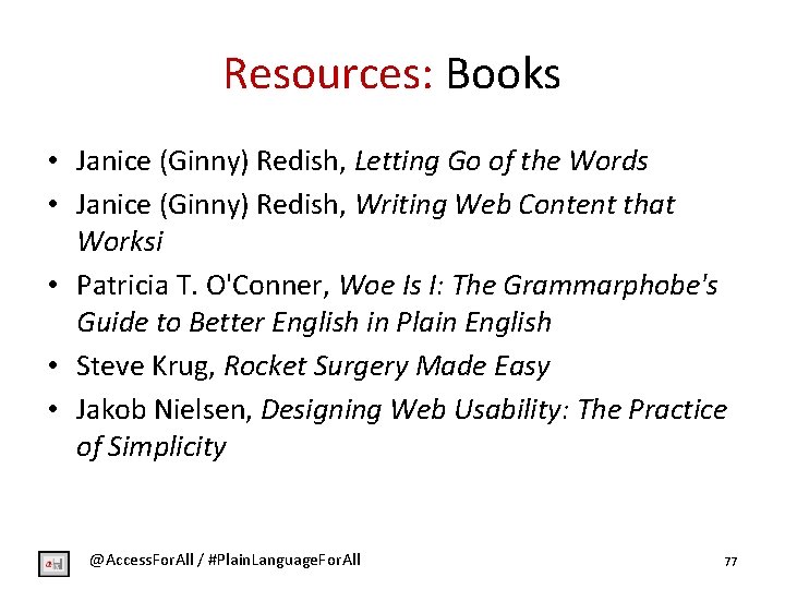 Resources: Books • Janice (Ginny) Redish, Letting Go of the Words • Janice (Ginny)