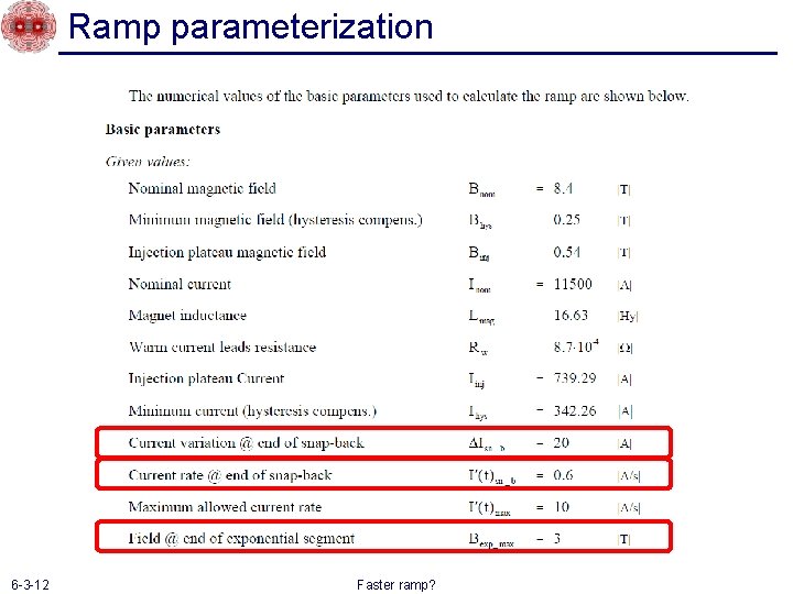 Ramp parameterization 6 -3 -12 Faster ramp? 