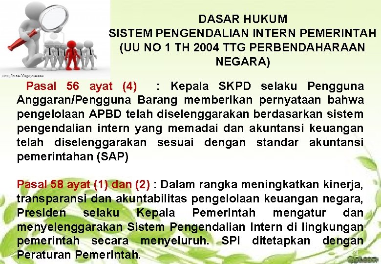DASAR HUKUM SISTEM PENGENDALIAN INTERN PEMERINTAH (UU NO 1 TH 2004 TTG PERBENDAHARAAN NEGARA)