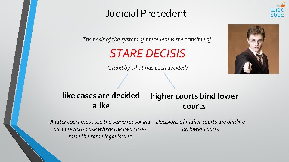 Judicial Precedent The basis of the system of precedent is the principle of: STARE