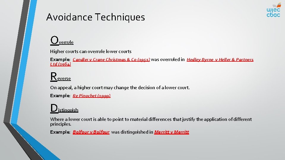 Avoidance Techniques Overrule Higher courts can overrule lower courts Example: Candler v Crane Christmas Avoidance Techniques Overrule Higher courts can overrule lower courts Example: Candler v Crane Christmas