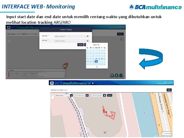 INTERFACE WEB- Monitoring Input start date dan end date untuk memilih rentang waktu yang