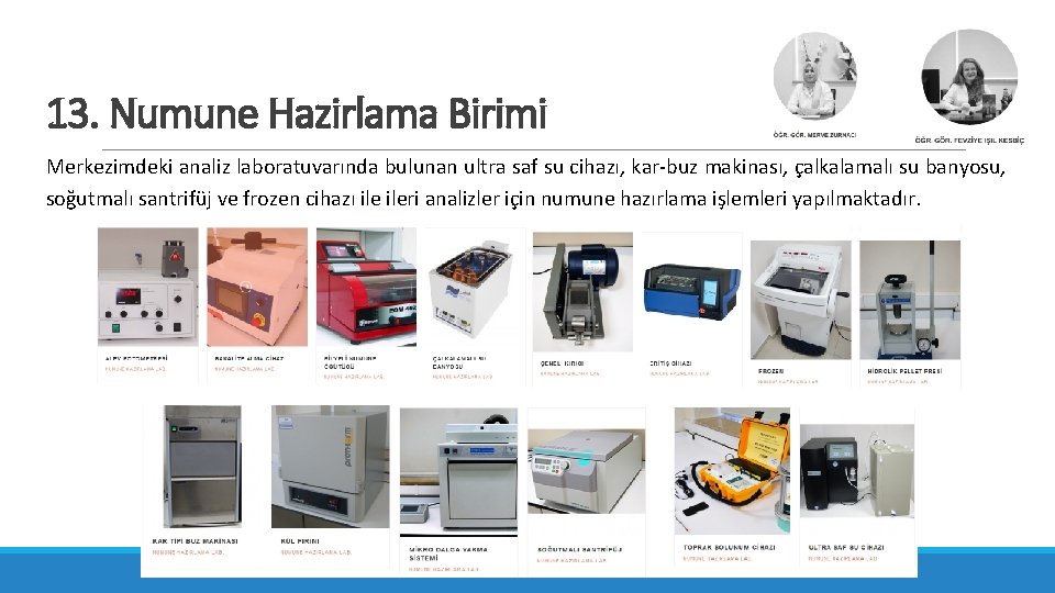 13. Numune Hazirlama Birimi Merkezimdeki analiz laboratuvarında bulunan ultra saf su cihazı, kar-buz makinası,