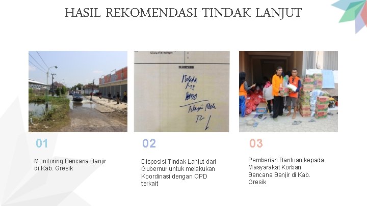 HASIL REKOMENDASI TINDAK LANJUT 01 02 03 Monitoring Bencana Banjir di Kab. Gresik Disposisi