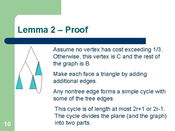 Lemma 2 – Proof Assume no vertex has cost exceeding 1/3. Otherwise, this vertex