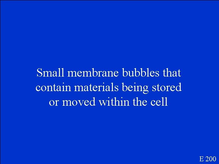 Small membrane bubbles that contain materials being stored or moved within the cell E