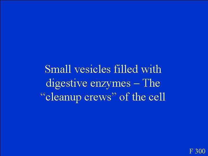 Small vesicles filled with digestive enzymes – The “cleanup crews” of the cell F