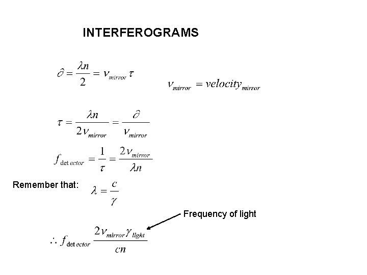 INTERFEROGRAMS Remember that: Frequency of light 