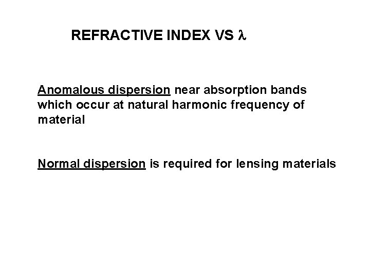 REFRACTIVE INDEX VS Anomalous dispersion near absorption bands which occur at natural harmonic frequency