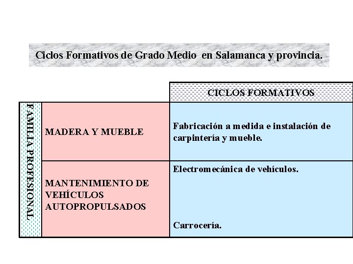 Ciclos Formativos de Grado Medio en Salamanca y provincia. CICLOS FORMATIVOS FAMILIA PROFESIONAL MADERA