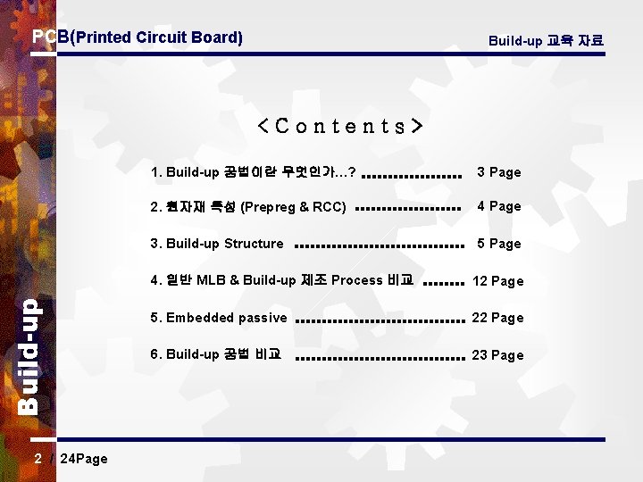 PCB(Printed Circuit Board) Build-up 교육 자료 Build-up <Contents> 2 / 24 Page 1. Build-up