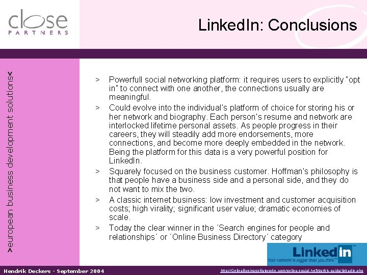 >european business development solutions< Linked. In: Conclusions > > > Hendrik Deckers - September