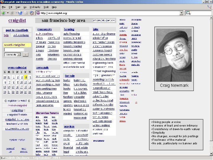 >european business development solutions< Craigslist Hendrik Deckers - September 2004 Craig Newmark • Giving