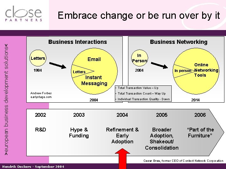 >european business development solutions< Embrace change or be run over by it Business Networking