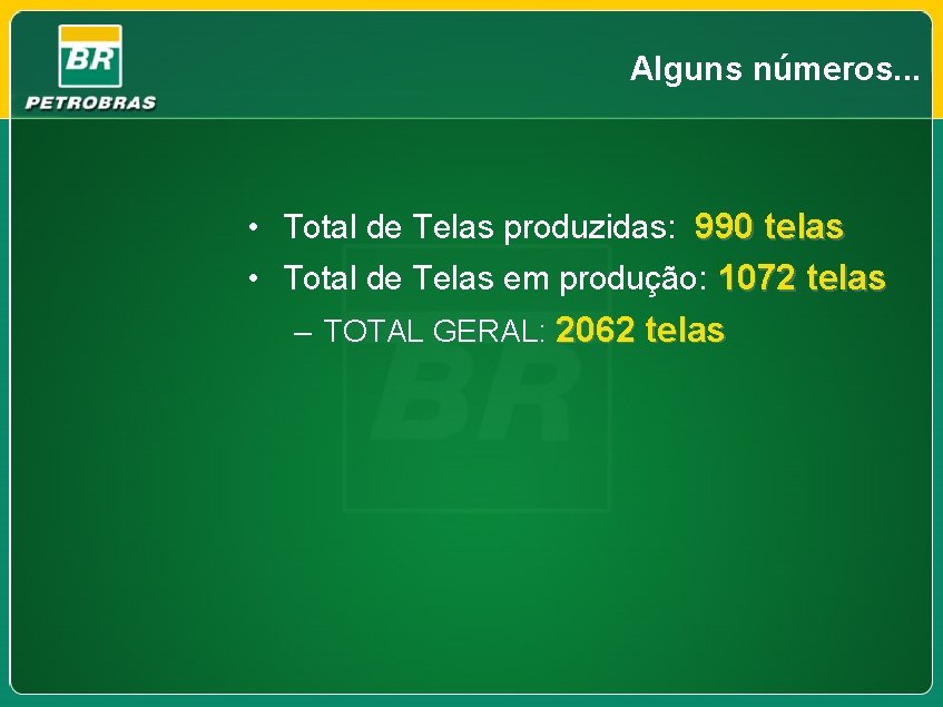 Alguns números. . . • Total de Telas produzidas: 990 telas • Total de