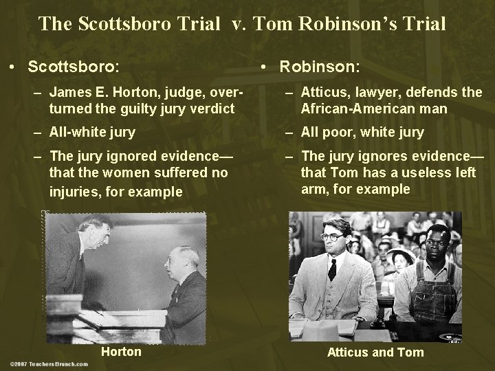 The Scottsboro Trial v. Tom Robinson’s Trial • Scottsboro: • Robinson: – James E.