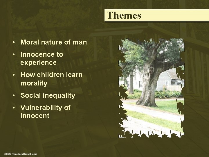 Themes • Moral nature of man • Innocence to experience • How children learn