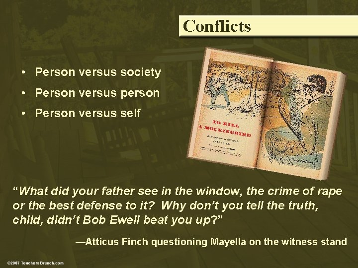 Conflicts • Person versus society • Person versus person • Person versus self “What