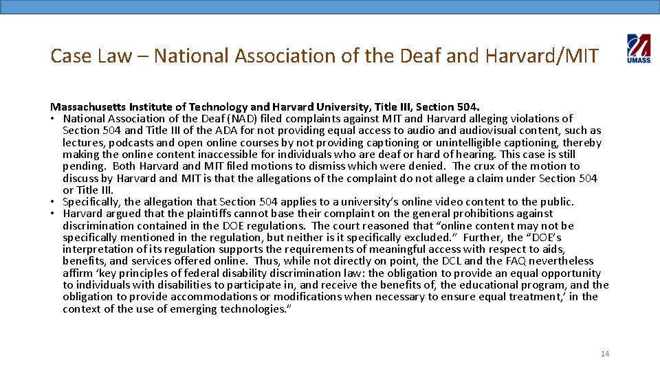 Case Law – National Association of the Deaf and Harvard/MIT Massachusetts Institute of Technology