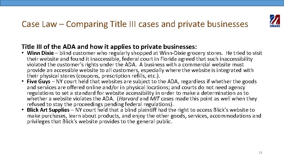 Case Law – Comparing Title III cases and private businesses Title III of the