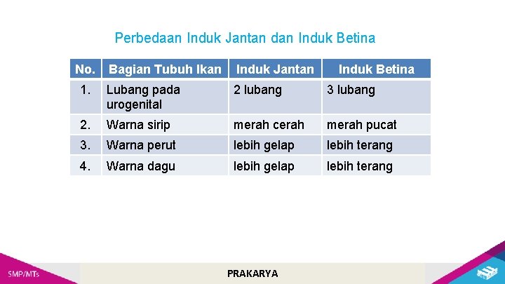 Perbedaan Induk Jantan dan Induk Betina No. Bagian Tubuh Ikan Induk Jantan 1. Lubang