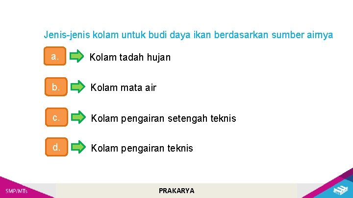 Jenis-jenis kolam untuk budi daya ikan berdasarkan sumber airnya a. Kolam tadah hujan b.