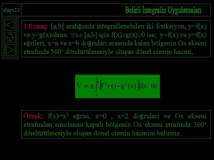 slayt 23 1. Sonuç: [a, b] aralığında integrallenebilen iki fonksiyon, y=f(x) ve y=g(x)olsun. x