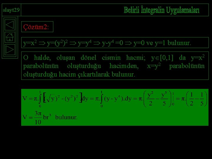 slayt 29 Çözüm 2: y=x 2 y=(y 2)2 y=y 4 y-y 4 =0 y=0