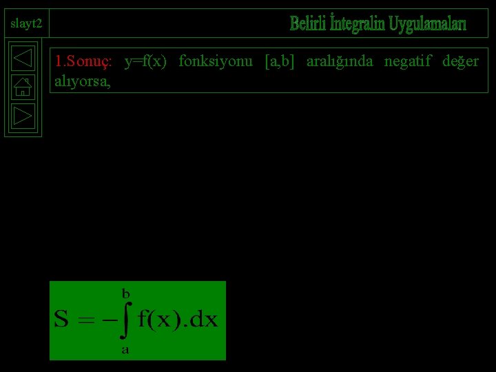 slayt 2 1. Sonuç: y=f(x) fonksiyonu [a, b] aralığında negatif değer alıyorsa, 