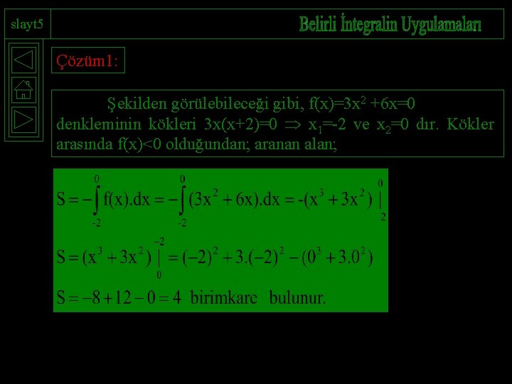 slayt 5 Çözüm 1: Şekilden görülebileceği gibi, f(x)=3 x 2 +6 x=0 denkleminin kökleri