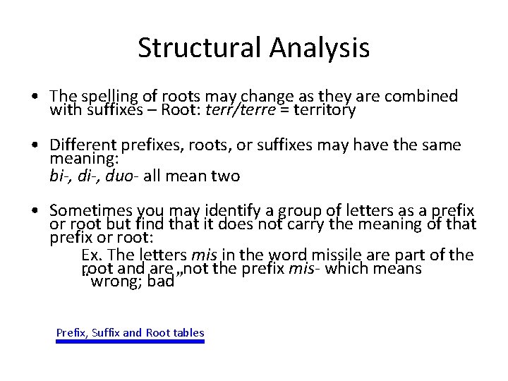 Structural Analysis • The spelling of roots may change as they are combined with