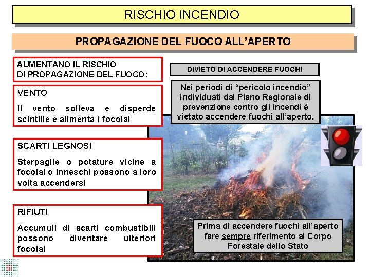 RISCHIO INCENDIO PROPAGAZIONE DEL FUOCO ALL’APERTO AUMENTANO IL RISCHIO DI PROPAGAZIONE DEL FUOCO: VENTO