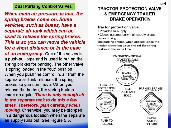 Dual Parking Control Valves When main air pressure is lost, the spring brakes come