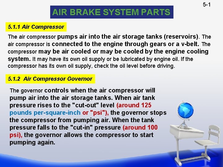 AIR BRAKE SYSTEM PARTS 5 -1 5. 1. 1 Air Compressor The air compressor