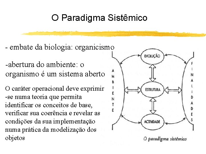 O Paradigma Sistêmico - embate da biologia: organicismo -abertura do ambiente: o organismo é