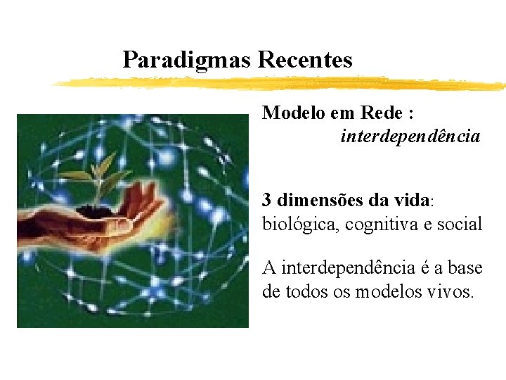 Paradigmas Recentes Modelo em Rede : interdependência 3 dimensões da vida: biológica, cognitiva e
