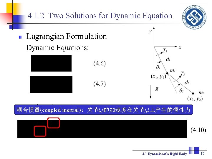 4. 1. 2 Two Solutions for Dynamic Equation Lagrangian Formulation Dynamic Equations: Written in