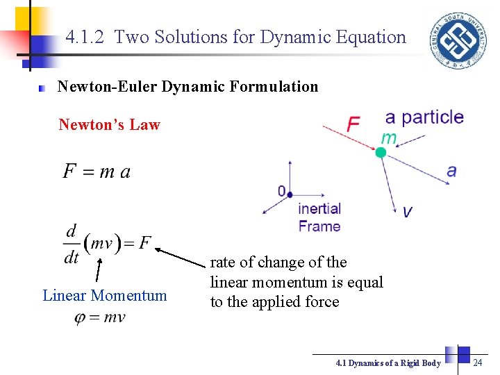 4. 1. 2 Two Solutions for Dynamic Equation Newton-Euler Dynamic Formulation Newton’s Law Linear