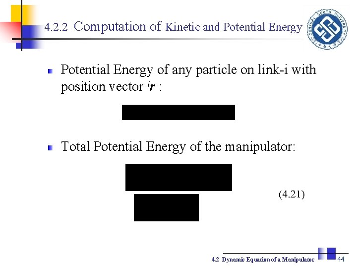 4. 2. 2 Computation of Kinetic and Potential Energy of any particle on link-i