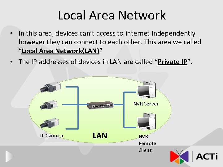 Local Area Network • In this area, devices can’t access to internet Independently however