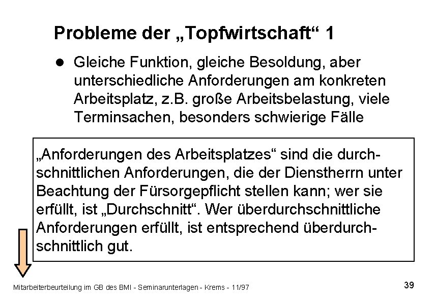 Probleme der „Topfwirtschaft“ 1 l Gleiche Funktion, gleiche Besoldung, aber unterschiedliche Anforderungen am konkreten